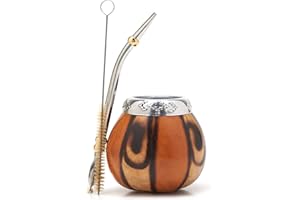 BALIBETOV Yerba Mate Gourd Set (Original Natural Handmade Yerba Mate Cup Argentina) - Includes Mate Tea Cup, Bombilla (Mate S