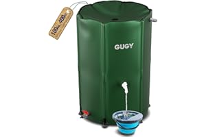 GUGY Rain Water Collection Barrel - 100 Gallon Water Storage Tank with Spigots, Portable Rain Catcher to Collect Rainwater from Gutter, Large Plastic Rain Catchment System with Collapsible Bucket