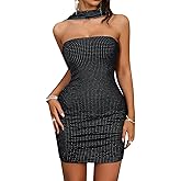 jascaela Womens Sequin Strapless Dress Sleeveless Tube Dress Prom Party Sexy Mini Bodycon Dress
