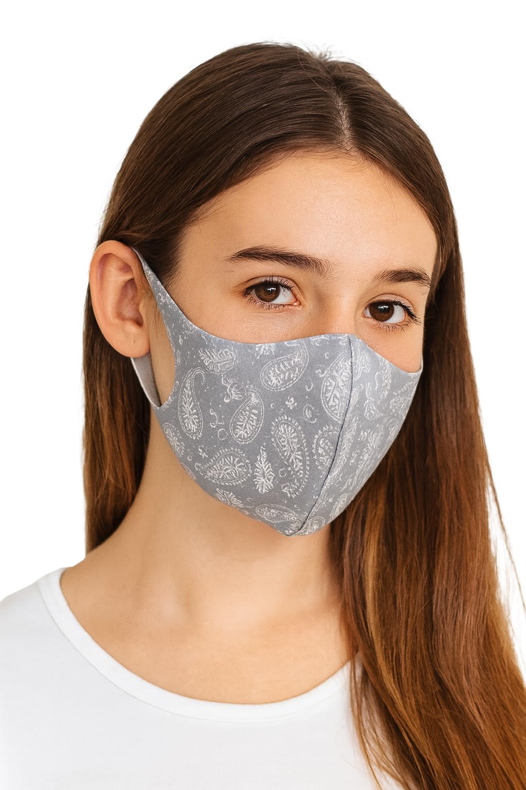 Komonee Face Mask Washable Reusable Grey Paisley Dustproof Cloth Mouth Cover Covering For Men Women Outdoors Indoors Cycling Ski Protection