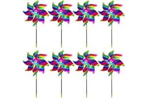 HJYDGJ Wind Spinners Outdoor Garden 8 PCS Reflective Pinwheels with Stakes Multicolor Rainbow Plastic, Polyester