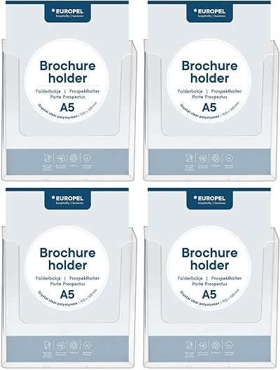 Europel Wall Mounted A5 Brochure Holder Clear Acrylic Portrait