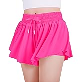 JOCMIC Girls Flowy Shorts, 2 in 1 Preppy Butterfly Shorts with Spandex Liner for Cheer Athletic Gym Teens Casual Clothes