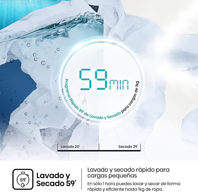 WD1I9042BTF2 - Máquina de lavar e secar 9 kg/5 kg, 47cm de profundidade, 1400 rpm, 59' Lavagem e Secagem, Dispensador Automix, Programa de Lavagem Automática, Função Anti-rugas, Lavagem a jato pura, Função de vapor a 99,9%, Prata
