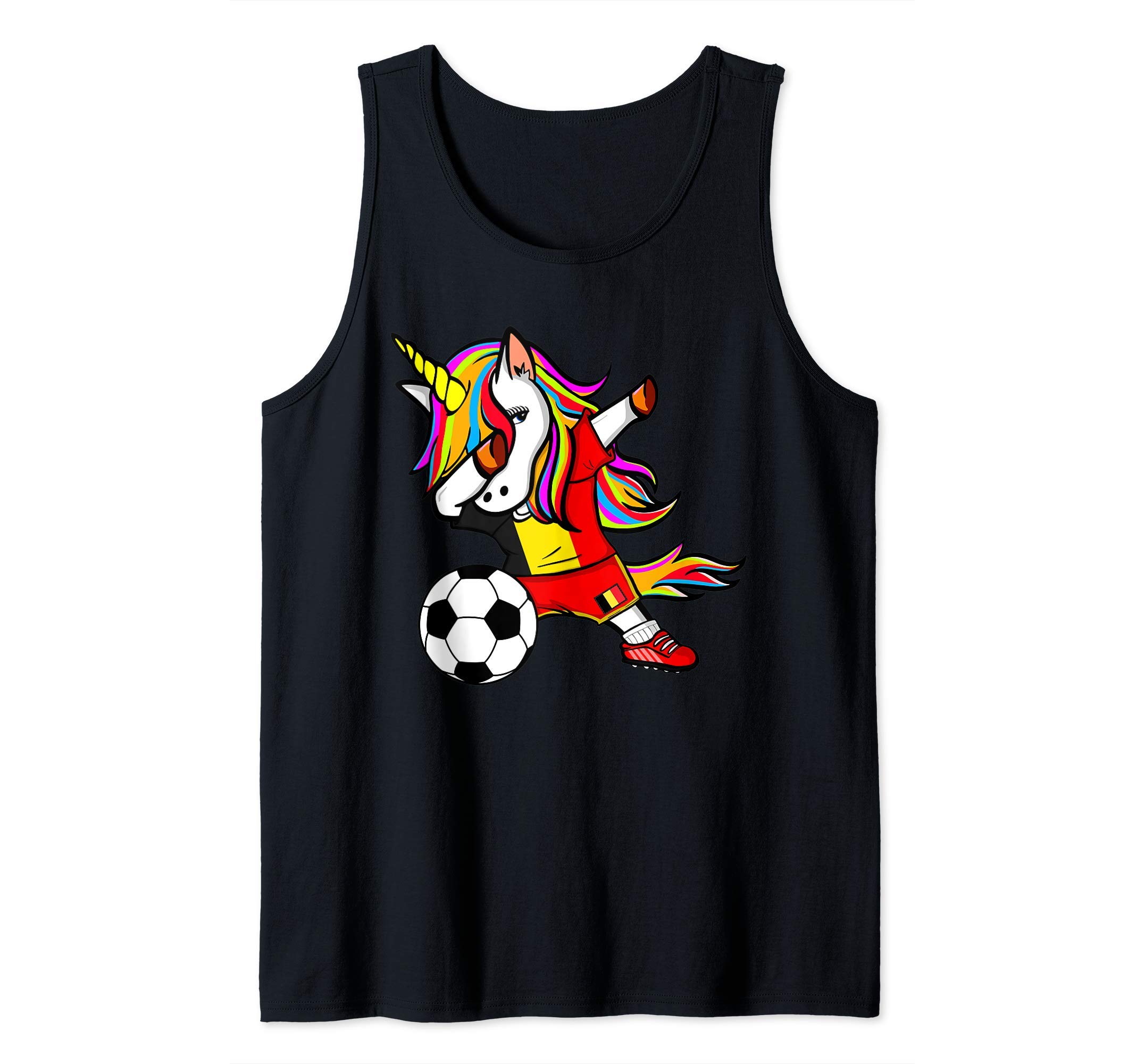 Funny Dabbing Unicorn Belgium Football - Belgian Flag Soccer Tank Top