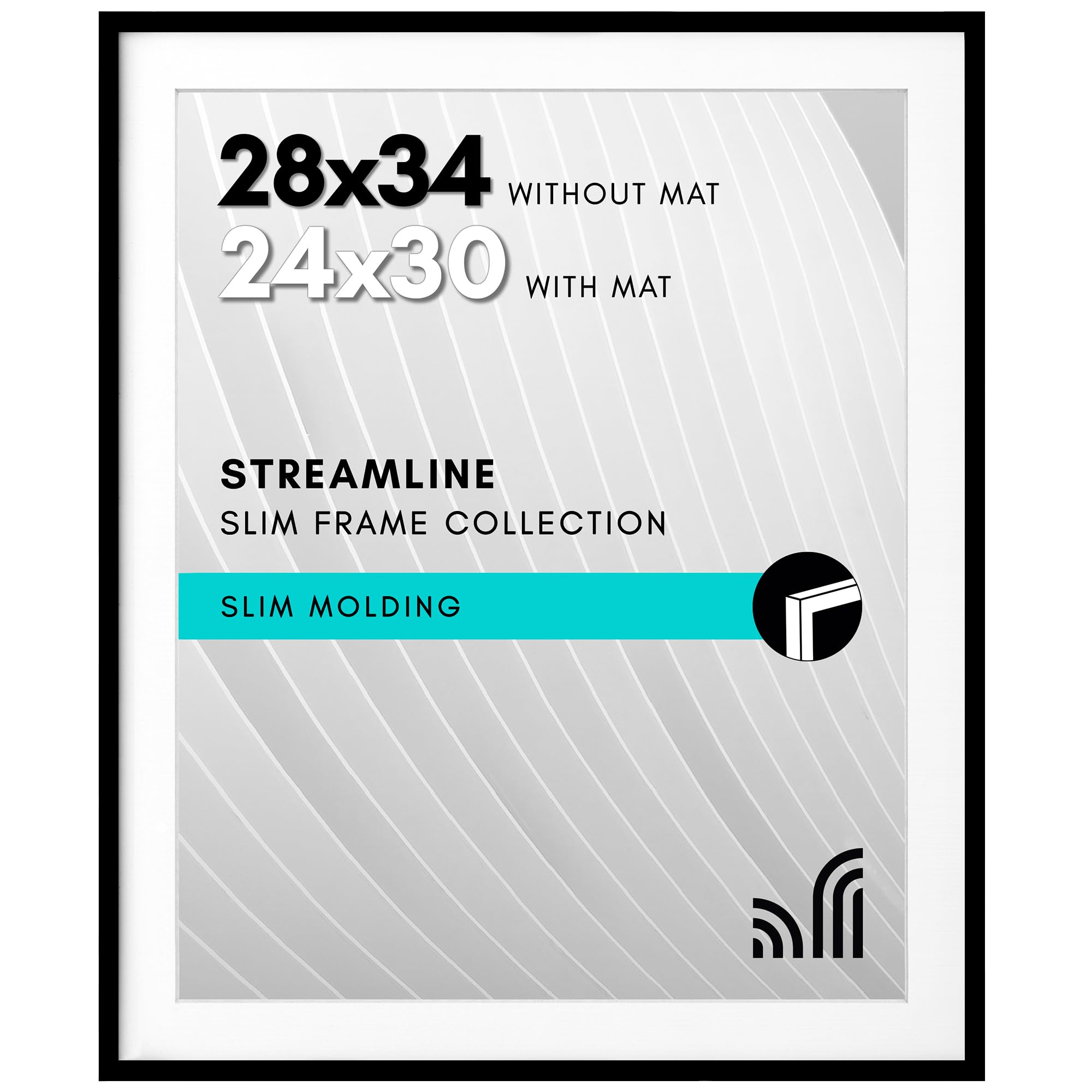 Photo 1 of **IS SLIGHTLY BENT ON ONE SIDE**Americanflat 28x34 Picture Frame with Polished Plexiglass - Use as 24x30 Frame with Mat or Display 28x34 Photo Without Mat - Streamline Collection - Thin Border Picture Frames for Wall - Black