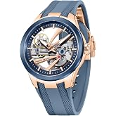 TYBERLEY Pagani Design Men's Automatic Mechanical Watch,Skeleton Dial,Stainless Steel Case,Fluororubber Strap,100M Waterproof Luminous Luxury Watch for Casual Daily Wear