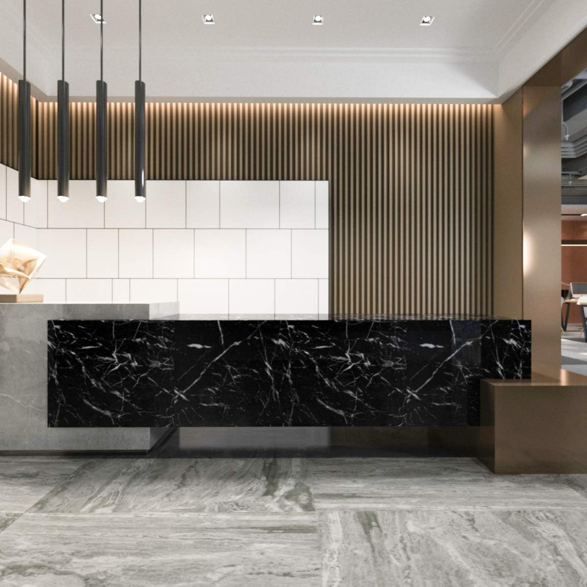 TOTIO 15.75" x 118.11inch Self Adhesive Wallpaper Black Marble Contact Paper Kitchen Worktop Covering Waterproof Tile Stickers Vinyl Furniture Stickers for Kitchen Counter Table Desk - Image 4