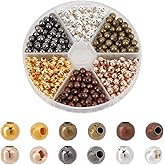PH PandaHall 420pcs 6 Colors Round Spacer Beads, 6mm Metal Smooth Loose Beads Ball Spacer Beads Jewelry Beads for Summer Hawaii Stackable Earring Necklace Bracelet Jewelry Making
