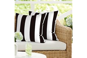 DYTXIII Pack of 2 Waterproof Patio Pillow with Inserts, Square Outdoor Decorative Throw Pillow for Home,Sofa,Bench and Patio Furniture (18 x 18 in,Cabana Black)