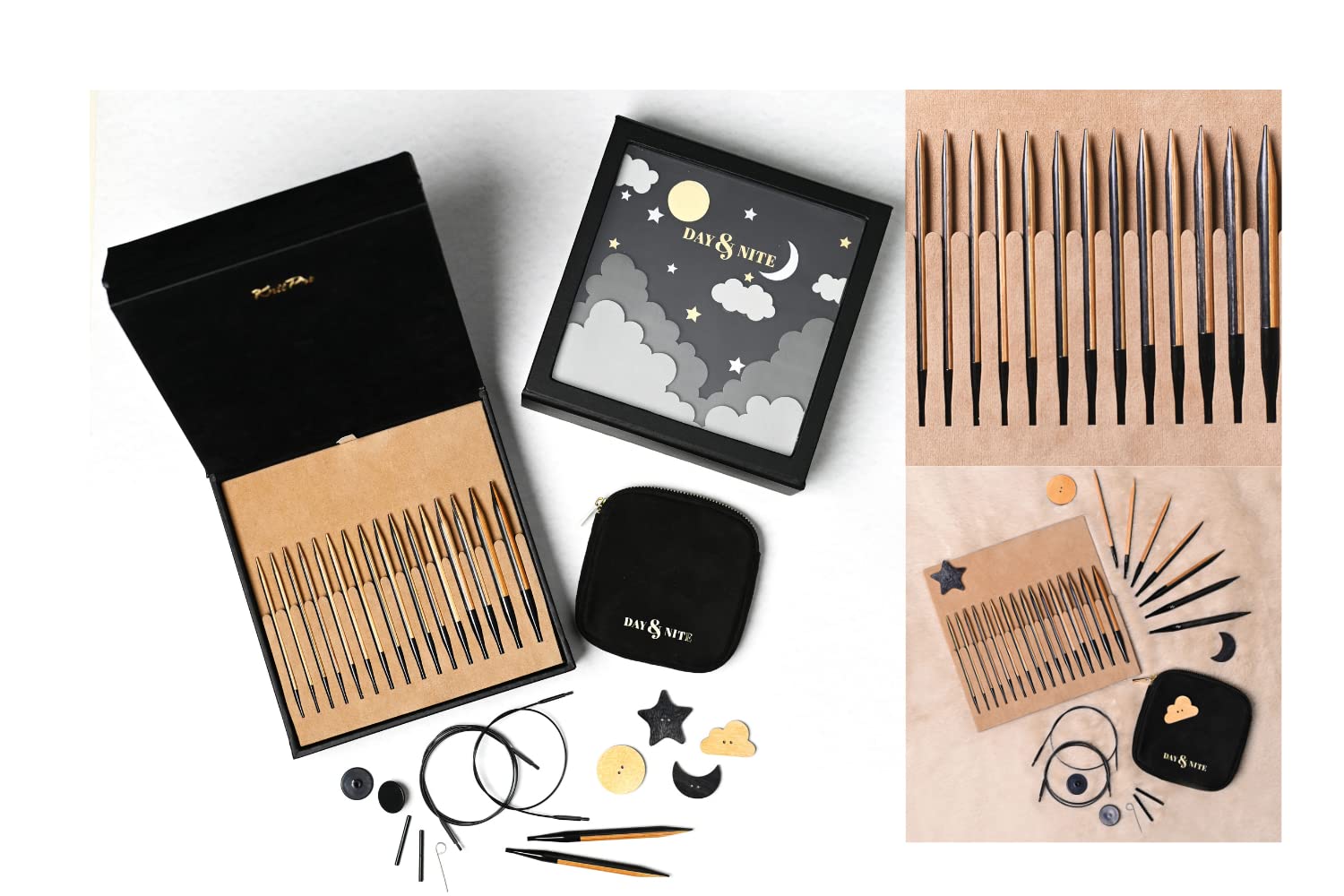 KNITPRO Day & Nite Gift Set Interchangeable Knitting Needles & Accessories Box Set 32650, Black & Natural
