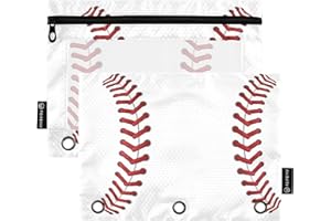 Coikll Sport Baseball Print Pencil Pouch Fits standard 3-ring binders, Zipper Binder Pencil Bag with Clear Window for Office 2 Pack
