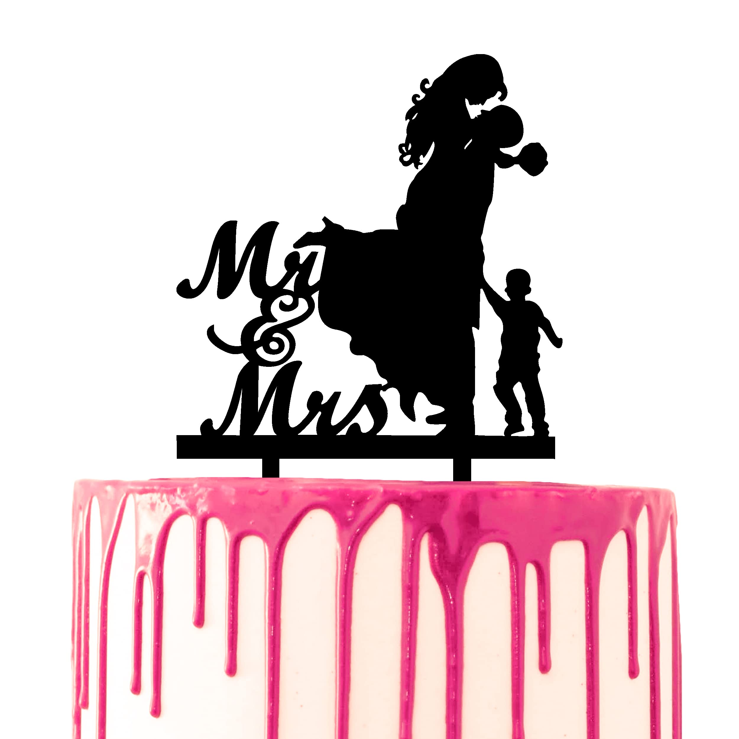 CARISPIBET cake topper decorative wedding acryllic piece groom picks bride up with a kid by their side