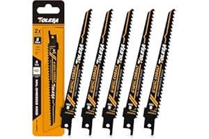 TOLESA Reciprocating Saw Blade Bi-Metal Cobalt for Sawzall Saw 6-Inch 6TPI Nail-Embedded Wood - 5 Pack
