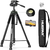 Huepar Professional Laser Level Tripod, Fathers Day Dad Gifts, 68 Inch Adjustable Height, Suit for Heavy Duty Lasers Levels, Point Laser, Distance Measure - Phone Holder, 1/4" &amp; 5/8" Thread Mount