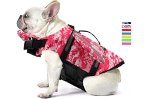 Petglad Dog Life Jacket, Wings Pet Life Vest, Reflective Dog Flotation Swim Vest with Handle and Chin Float for Boating Surfing Swimming, for Puppy Small Medium Large Size Dogs - Pink Camo, S