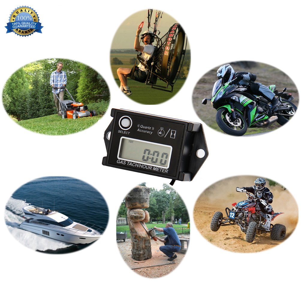 Digital Tiny Tachometer & Hour Meter - RPM Counter For Small Engines, Go Karts & Lawn Mowers-631568