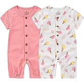 Ruliby Baby Girl Romper Button Jumpsuit Summer Infant Boy Clothes for 0-24 Months