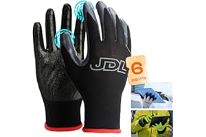 JDL Safety Work Gloves with Nitrile Coating-Waterproof Palm;Touchscreen Compatible,US Patent,Superior Dexterity;Seamless Knit Non-slip Oil Resistant Working Gloves for Men and Women