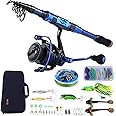 Sougayilang Fishing Rod and Reel Set Carbon Fiber Telescopic Fishing Rod 12+1BB Spinning Reel with Carry Case for Saltwater Freshwater