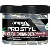 AmPro Pro Styl Curl Enhancer - Gel Activator with Coconut Oil to Moisturize and Define Coils and Waves - Helps Protect and Hydrate Hair Shaft - Tames and Adds Shine to Tresses - Regular - 10 oz