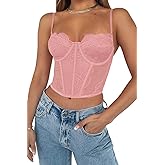 Dealmore Womens Corset Top Going Out Lace Spaghetti Strap Crop Y2K Mesh Date Night Party Bustier Cami 2026