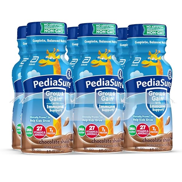 PEDIASURE GROW & GAIN WITH IMMUNE SUPPORT, KIDS PROTEIN SHAKE, CHOCOLATE, 8-FL-OZ BOTTLE, 6 SHAKES