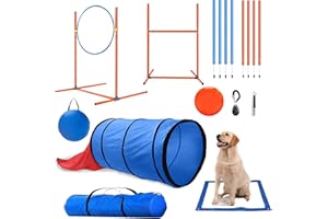 Kvittra Agility Training Set for Dogs - Affordable Training Kit Dog Jump Training Obstacle Course Starter Kit Pet Outdoor Games with Tunnel, Dog Flying Disc, Weave Poles, Jump Ring, Carrying Bag
