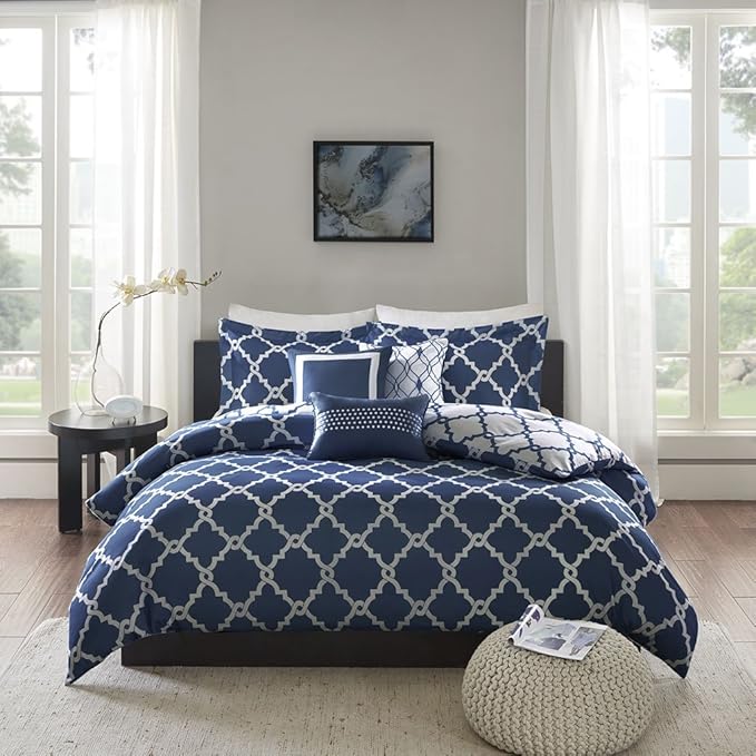 Merritt NonIron Reversible Printed Duvet Cover Set Double Size Navy