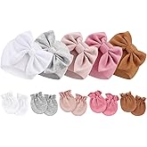 BQUBO Newborn Baby Girls Hats Mittens Set Hospital Hat Beanie Infant Bow Hats Baby Cotton Gloves for 0-6 Months