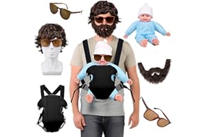 MOVINPE Hangover Costume Alen&Calos Accessories Set, Doll Baby Carrier Brown Wig Fake Beard Moustache Sunglasses Halloween Film Character Cosplay Role-Playing Costume
