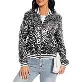 Womens Sequin Jacket Party Festival Outfit Long Sleeve Zipper Up Stylish Glitter Blazer Bomber Jacket