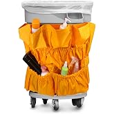 QWORK Trash Can Caddy Bag, 10 Pocket Commercial Cleaning Bag, Fit 32-50 Gallon Can, Round Trash Bag Holder, Garbage Bin Organizer, Yellow