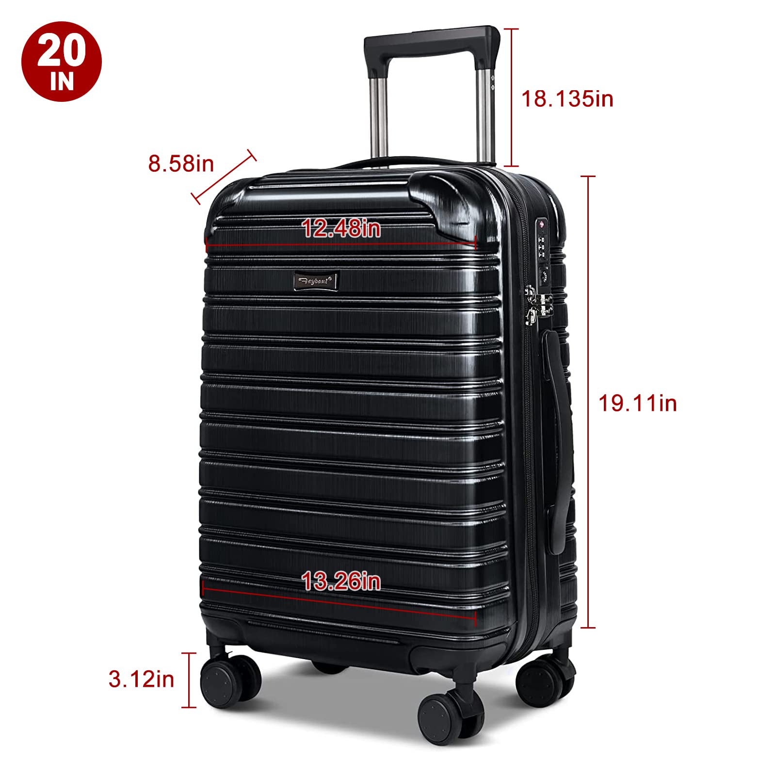 Feybaul Hard Case Luggage 2 Piece Sets Carry On Luggage Lightweight With Spinner Wheels Rolling Suitcase 22x14x9 Airline Approved PC+ABS TSA Lock Hardshell Travel Carry On Hardside 14/20 Inch 2PCS,Black