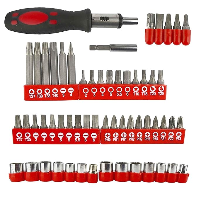 57pc Ratchet Screwdriver with Bits & Socket Set Metric Imperial & Adaptor TE218 Amazon.co.uk