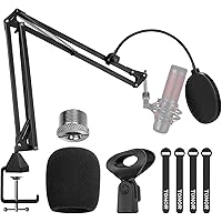 TONOR Microphone Arm Stand, Adjustable Suspension Boom Scissor Mic Stand with Pop Filter, 3/8" to 5/8" Adapter, Mic Clip, Upg