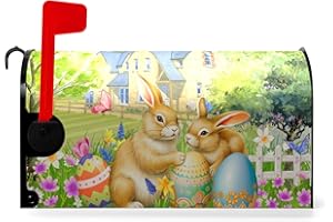 Dacawin Spring Easter Bunny Eggs Waterproof Rustic Farmhouse Mail Cover Magnetic Mailbox Wraps Post Flowers Butterfly Holiday Letter Box Cover Garden Home Outdoor Decor Standard Size 21" X 18"