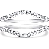 YODEWA Curved Moissanite Wedding Bands for Women, Thin Ring Enhancers and Wraps, Stackable Half Eternity Band, Fake Diamond Sterling Silver Ring 1.3mm