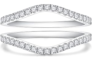 YODEWA Curved Moissanite Wedding Bands for Women, Thin Ring Enhancers and Wraps, Stackable Half Eternity Band, Fake Diamond Sterling Silver Ring 1.3mm
