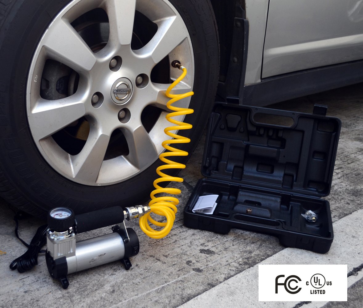 Portable Air Compressor, Hausbell Air Compressor Kit Mini DC12V Multi-Use Oil-Free Air Tools Tire Inflator