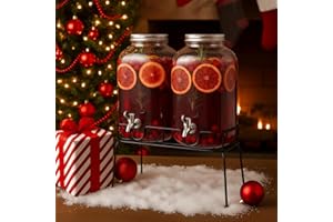 FillTouch 2 Pcs 2 Gallon Christmas Plastic Beverage Dispensers with Stand Large Clear Drink Containers for Parties with Spigot Lid for Wedding Countertop Party Bar Picnic Water Ice Tea Lemonade Juice