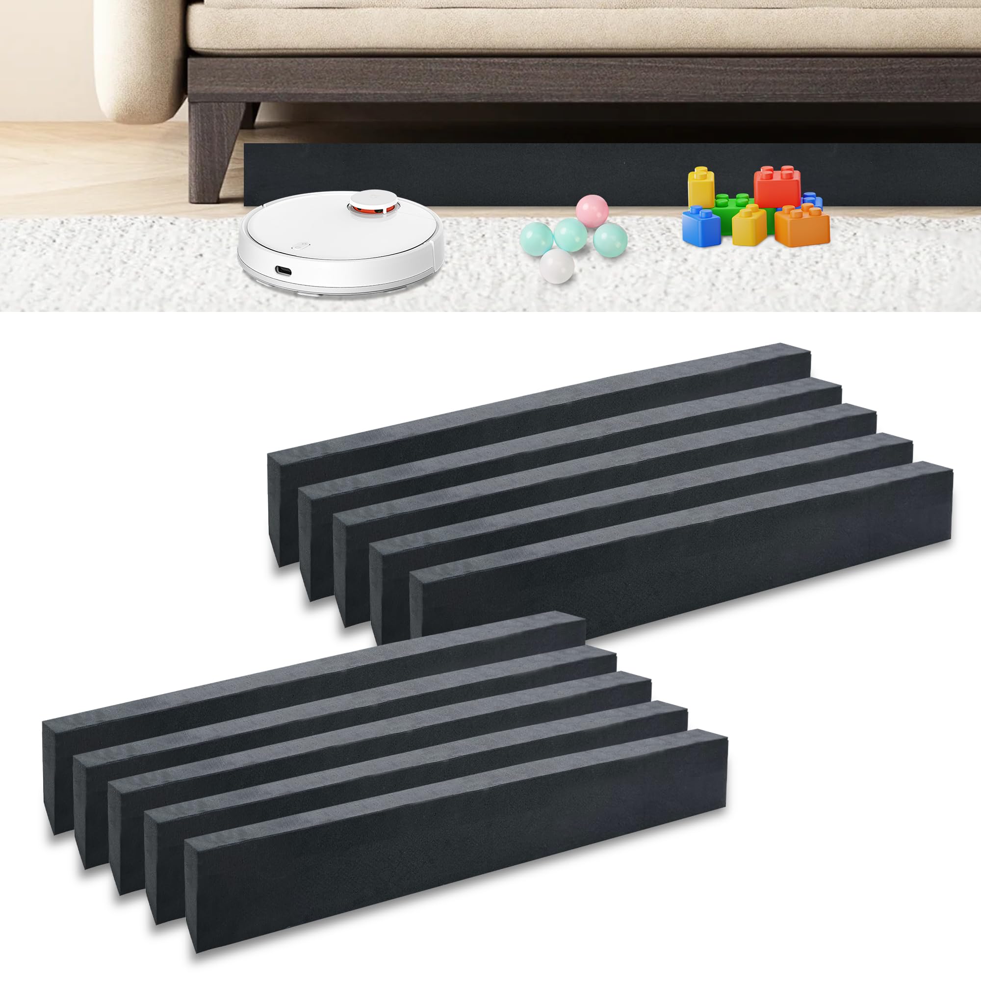 Photo 1 of GRETMIX 10 PCS Under Couch Blocker, 17" L x 2.4" H Sponge Under Furniture Blocker with Strong Adhesive, Stop from Getting Under Sofa Couch Bed for Pets Toys Easy to Install