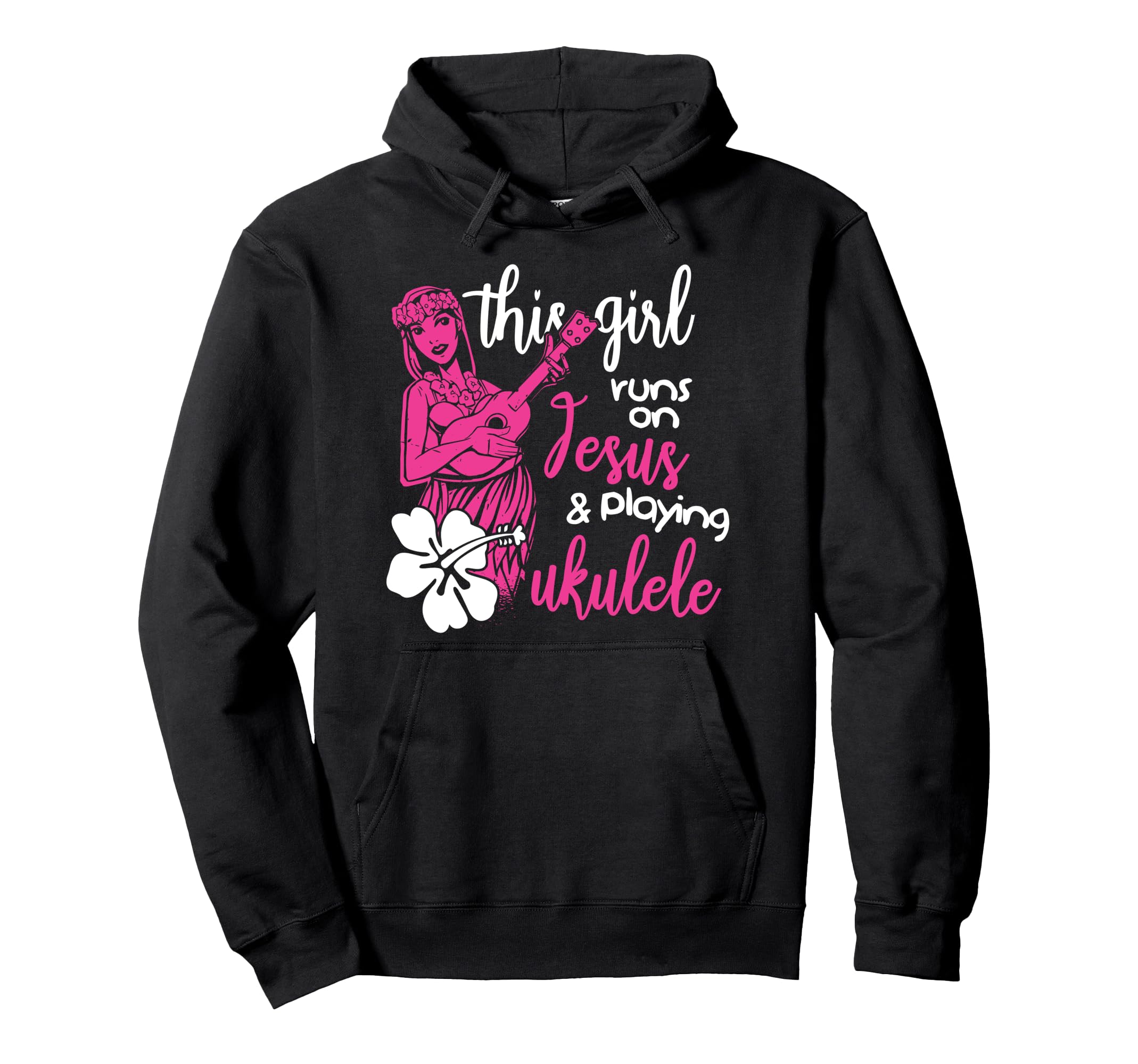 Girl Runs On Jesus Playing Ukulele Guitar Hawaii Uke Pullover Hoodie