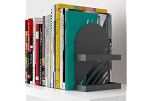 Neatly Made Iron Arch Modern and Decorative Bookends for Heavy Books, 200% Stronger & Heavier Than The Average Bookends, Large Bookends with Matching Bonus Storage Cup (Carbon Black)