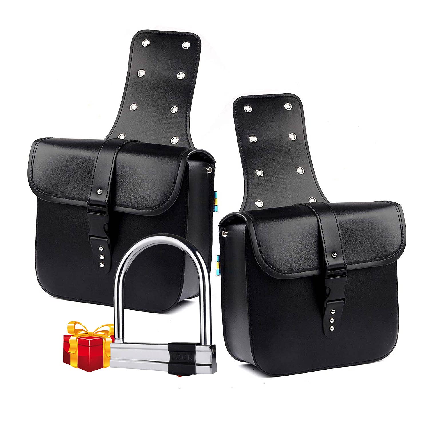 Krtopo 1 Pair Motorcycle Side Saddlebags PU Leather Waterproof Sanddlebag Motorcycle Side Luggage Black