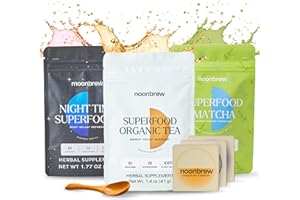 NoonBrew Adaptogenic Mushroom Tea Sample Kit | Superfood Teas for Energy, Focus, and Sleep | Oolong Tea, Green Tea Matcha, Chamomile | Enjoy Hot or Cold - 10 Servings Each (3) Piece Bundle
