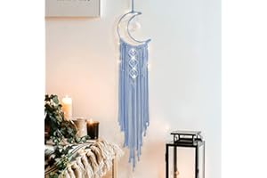 ANROYE Macrame Moon Dream Catcher for Girl, Blue Boho Crescent Dreamcatcher for Bedroom Adult, Handmade Nursery Room Wall Hanging with Star Pendant for Teen Boy, Bohemian Home Decoration Idea