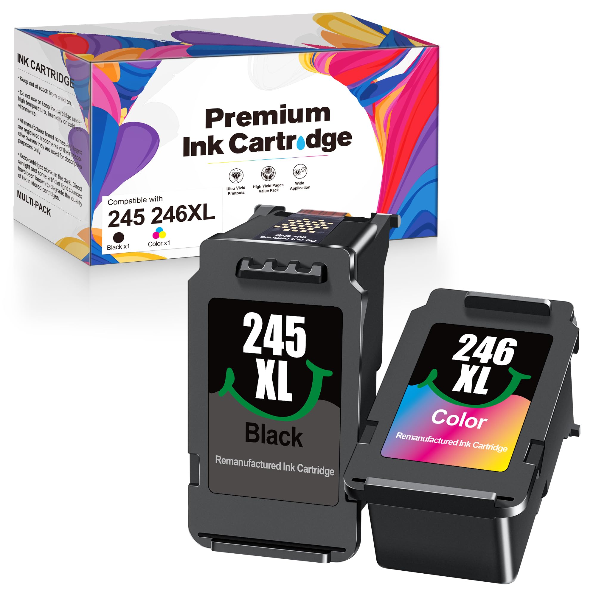 Photo 1 of E-Z Ink Replacement Ink Cartridge for Canon 245XL 246XL Ink Cartridge Combo Pack ((1 Color, 1 Black)