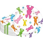 Whaline 40 Pcs Easter Bunny Paper Plates Disposable Plates 9 Inch Sparkly Colorful Rabbit Flower Party Tableware for Spring Birthday Baby Shower Table Supplies