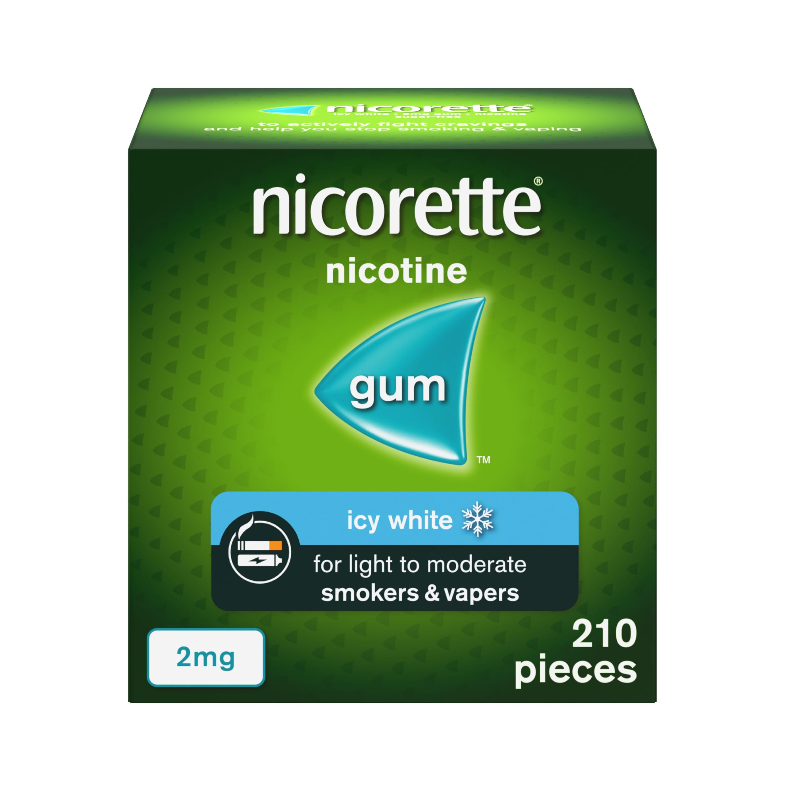 Nicorette Icy White 2mg Gum (210 Pieces), Discreet Stop Smoking and Stop Vaping Aid to Help you Quit For Good, Tackle Cravings and Withdrawal Symptoms, Nicotine Gum (Quit Smoking or Vaping)